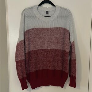 SHEIN Red and White Crew Neck Sweater